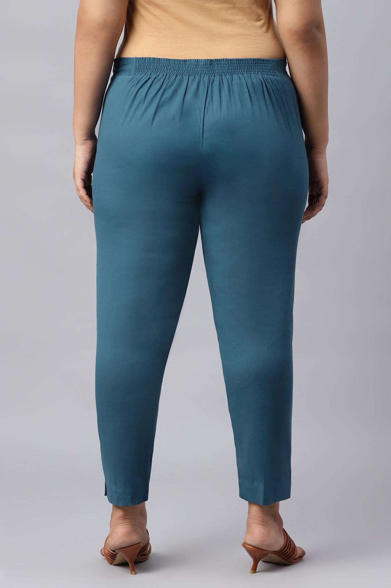 W for Woman Plus Size Teal Blue Cotton Blend Slim Pants