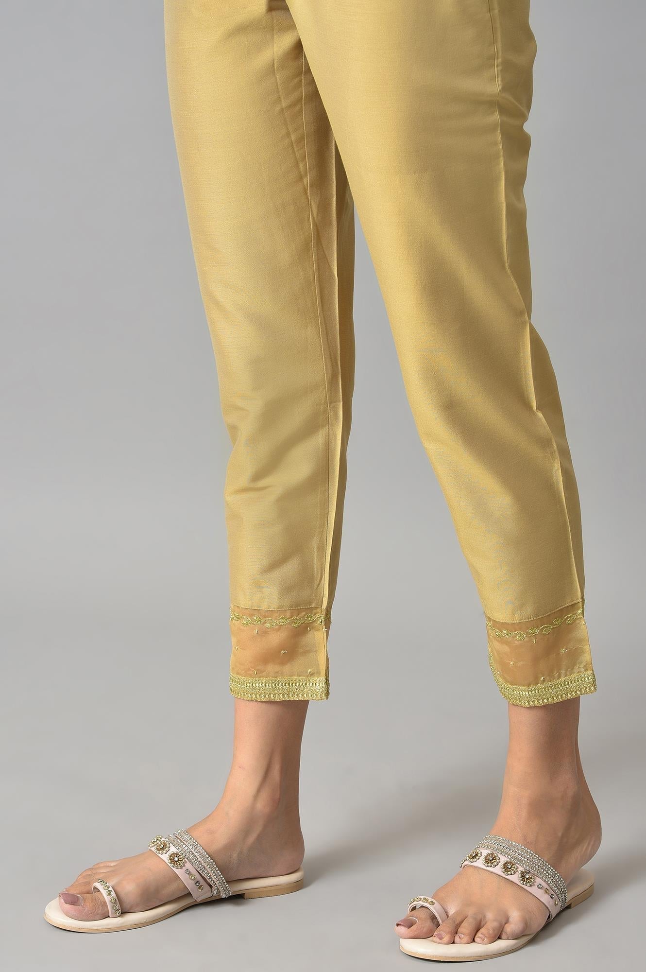 W for Woman Gold Embroidered Light Festive Slim Pants