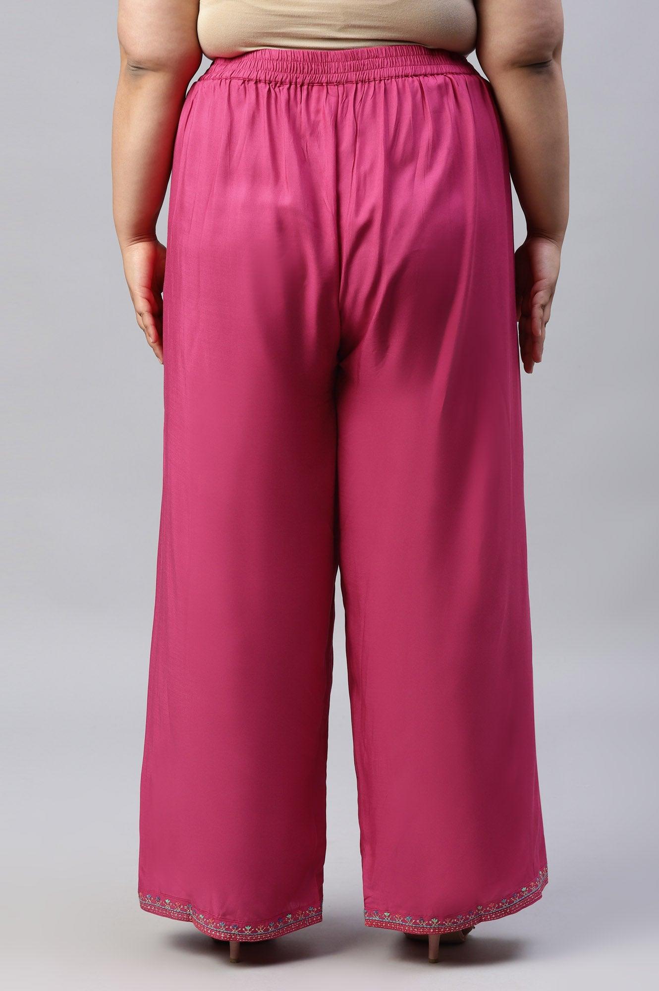 W for Woman Dark Pink Festive Plus Size Parallel Pants