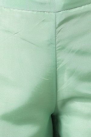 W for Woman Green Solid Shantung Parallel Pants