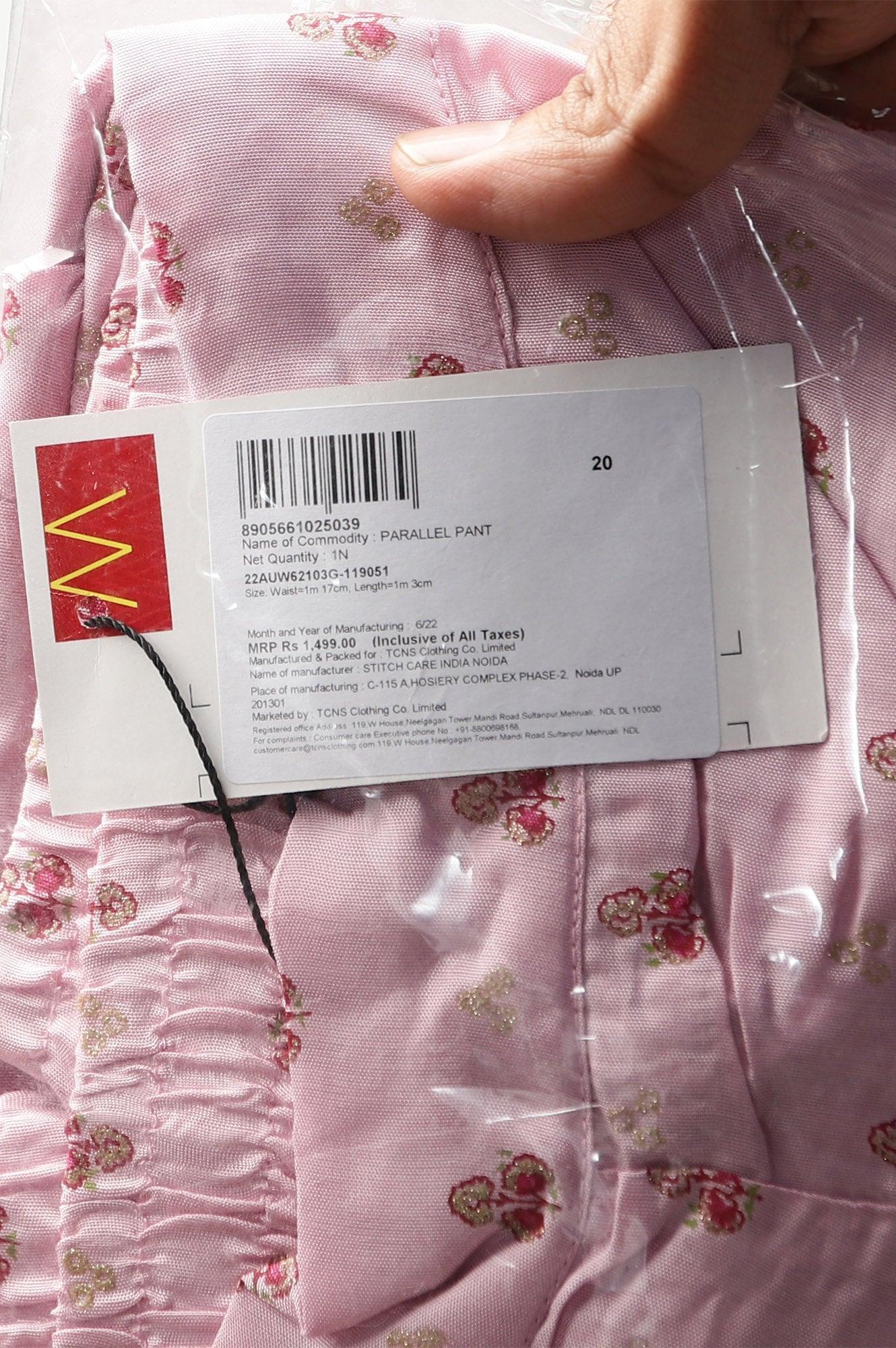 W for Woman Plus Size Light Pink Shantung Printed Parallel Pants