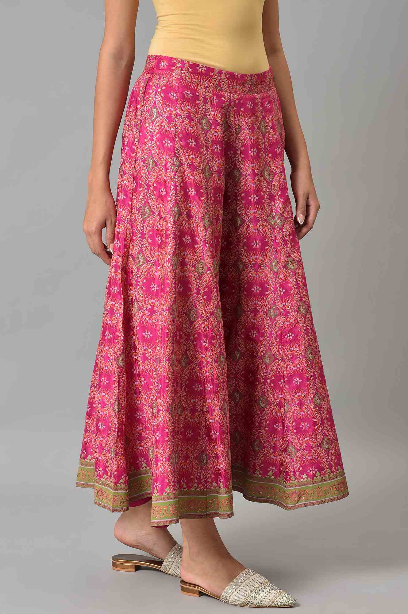 W for Woman Berry Pink Printed Flared Culottes