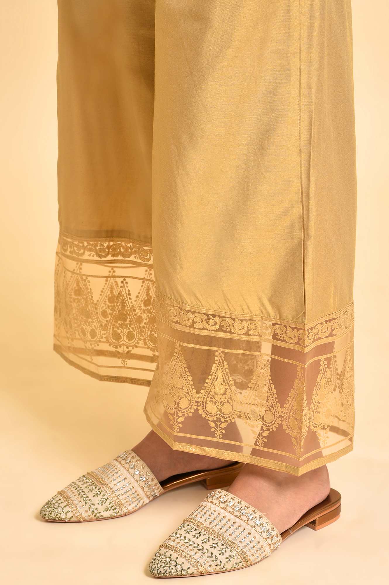 W for Woman Gold Floral Printed Parallel Pants