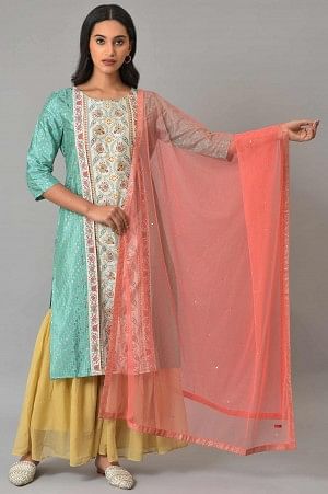W for Woman Orange Mesh Women Dupatta With Sequins