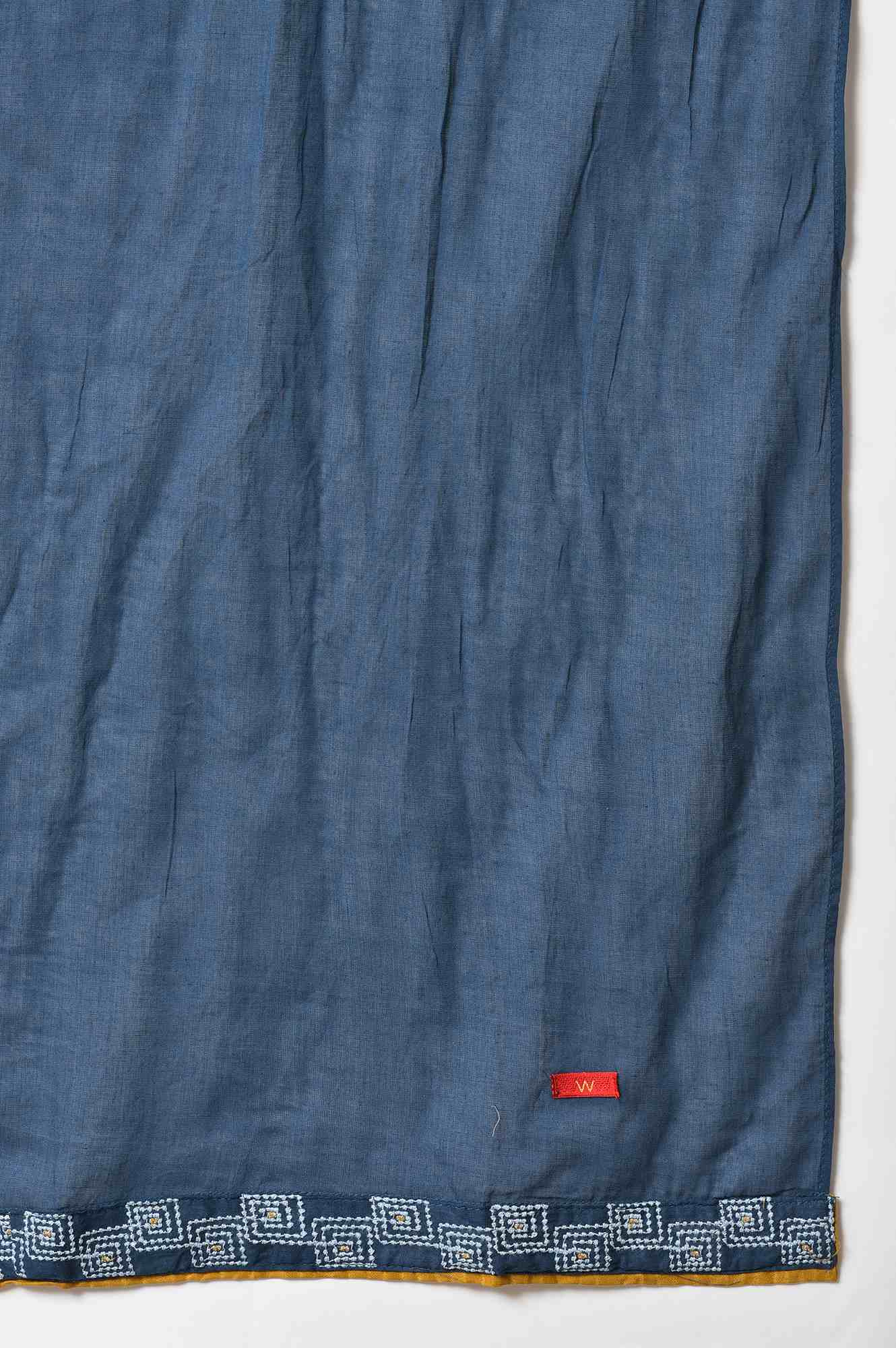 W for Woman Blue Cotton Dupatta with Running Stich Embroidery