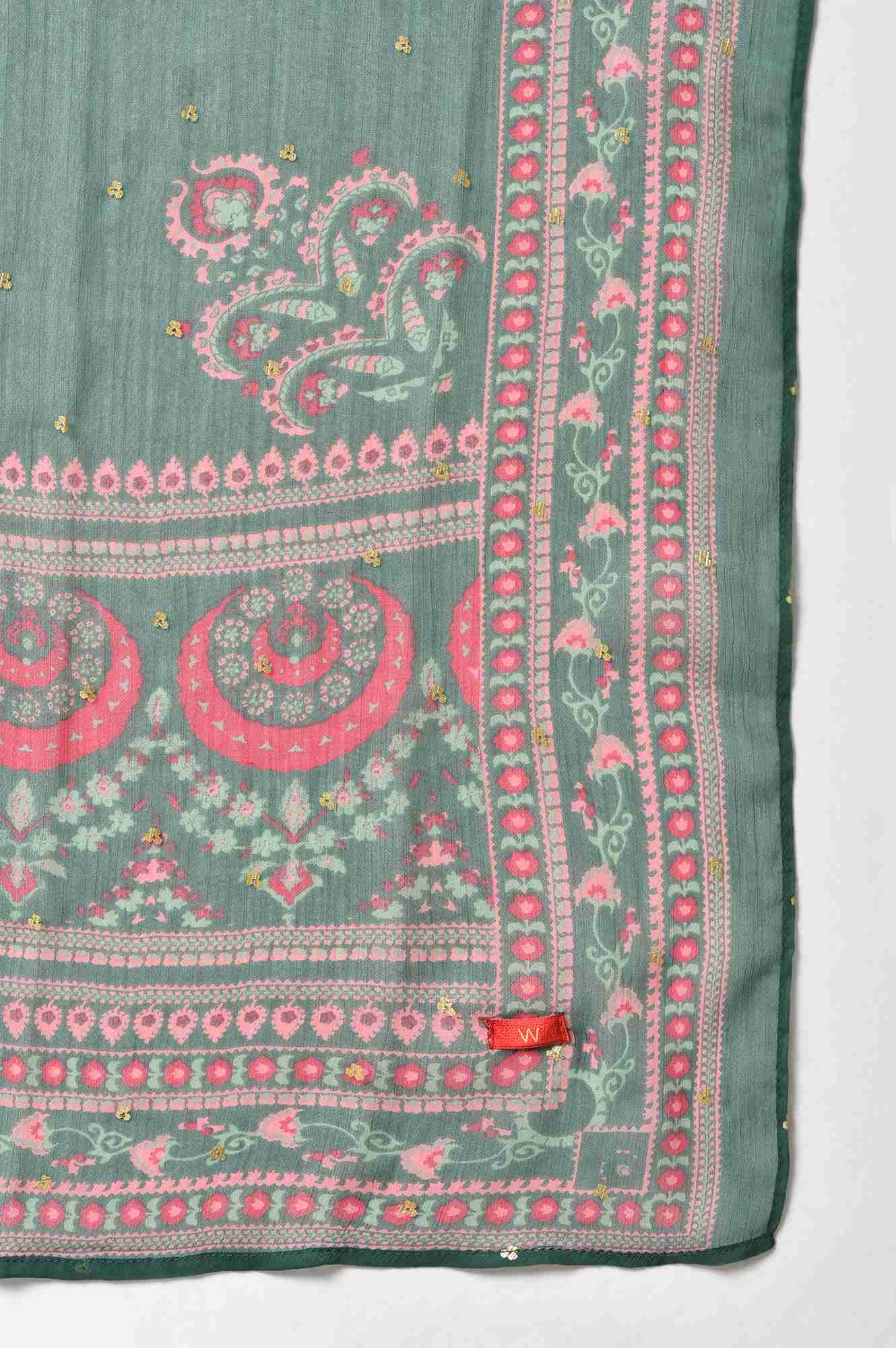 W for Woman Green Floral Printed Chiffon Dupatta