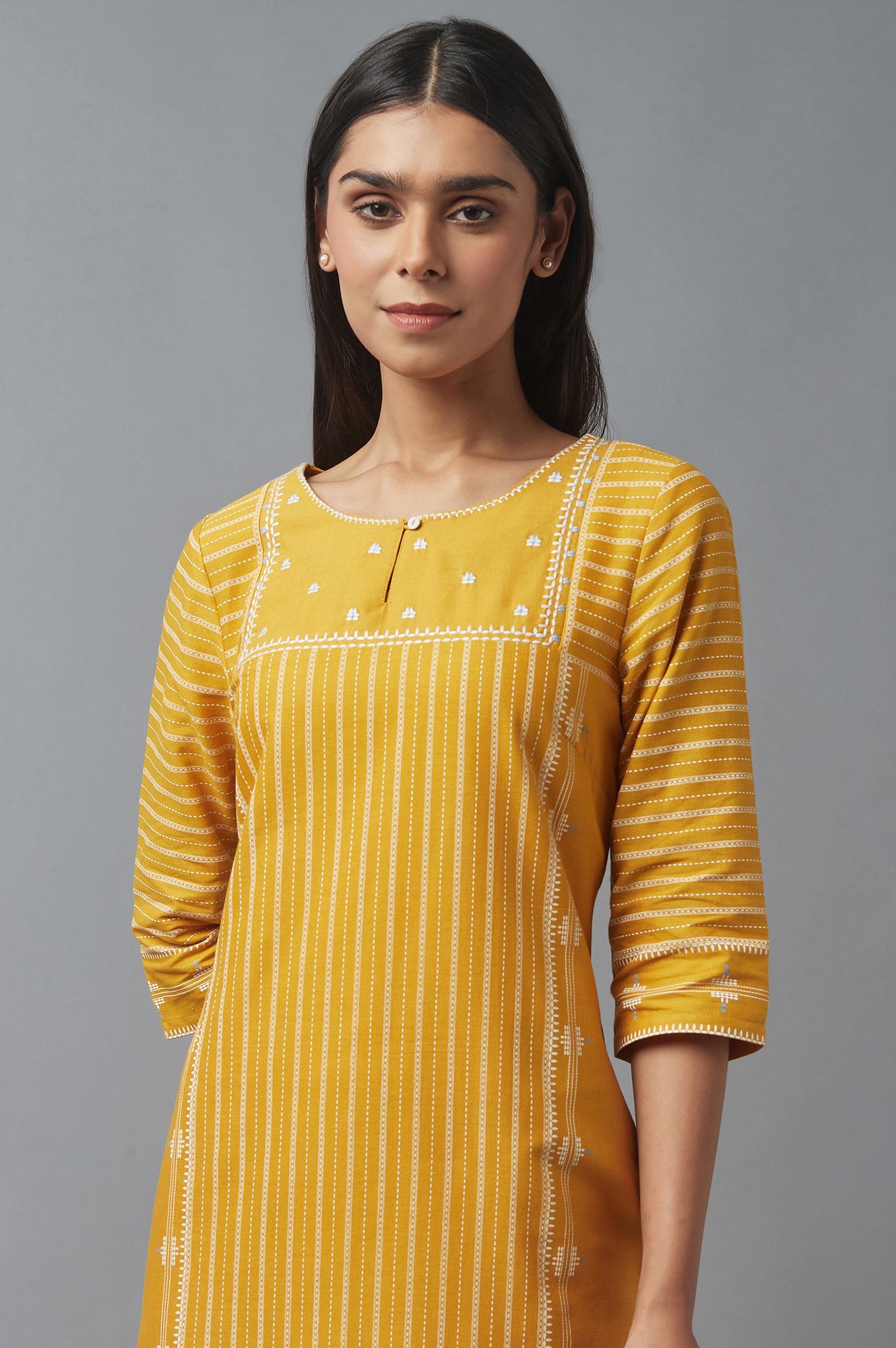 W for Woman Yellow Embroidered kurta
