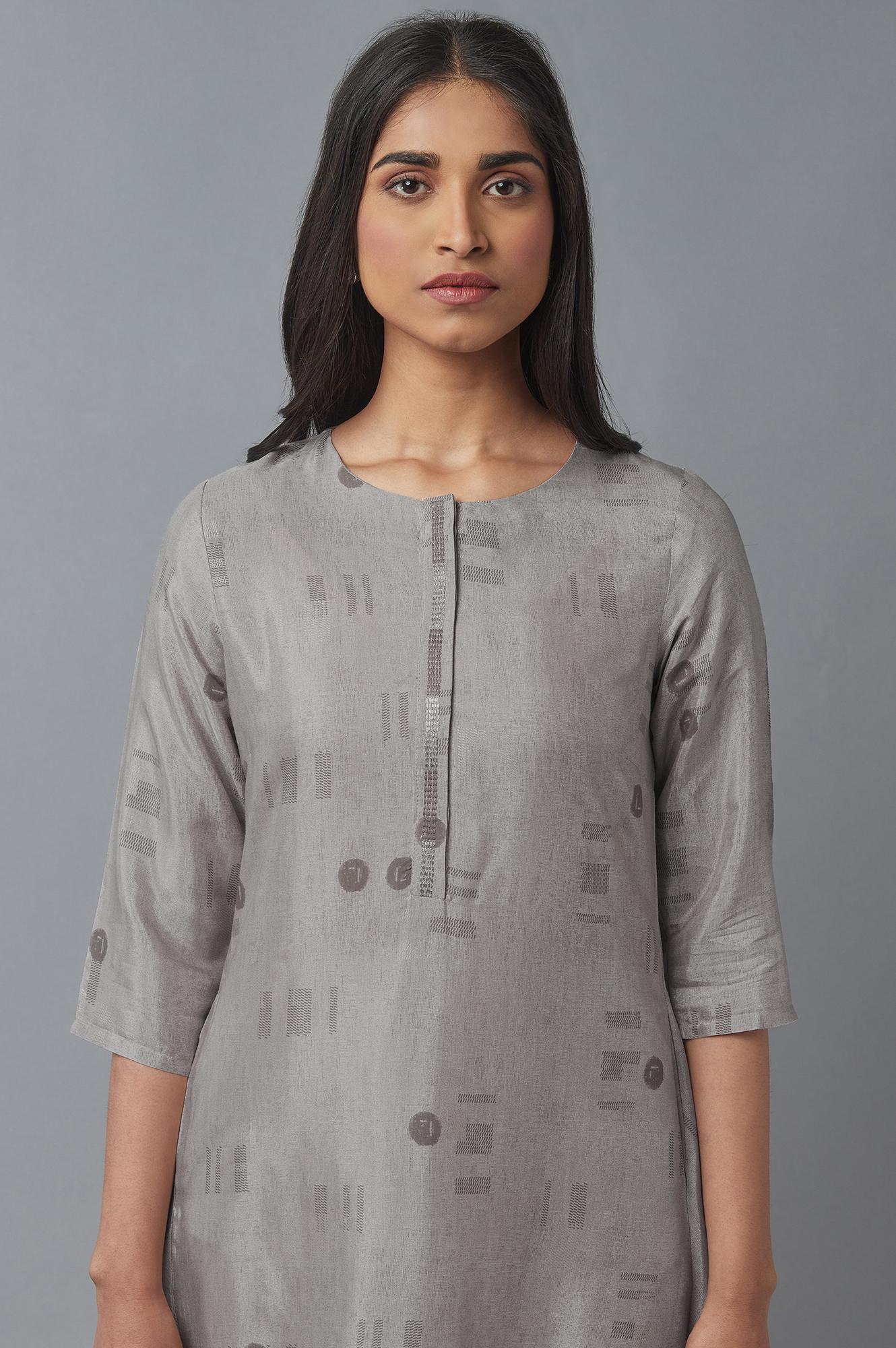 W for Woman String Grey High-Low kurta