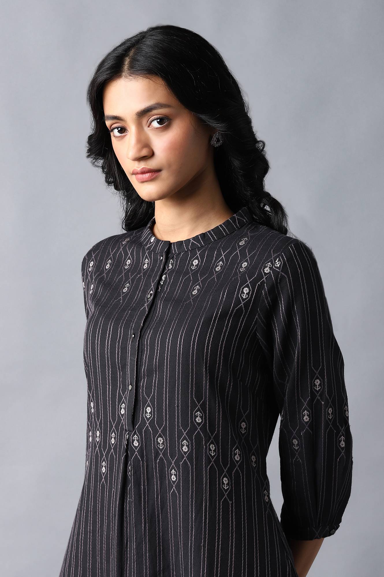 W for Woman Jet Black Button Down Kurta