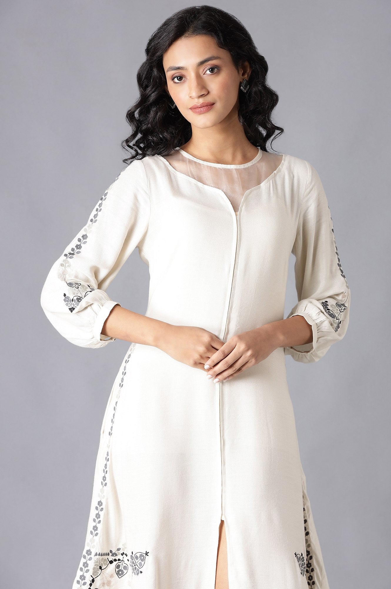W for Woman Ecru Embroidered Dress