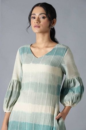 W for Woman Multicoloured Ikkat Print Cotton Dress In V-Neck