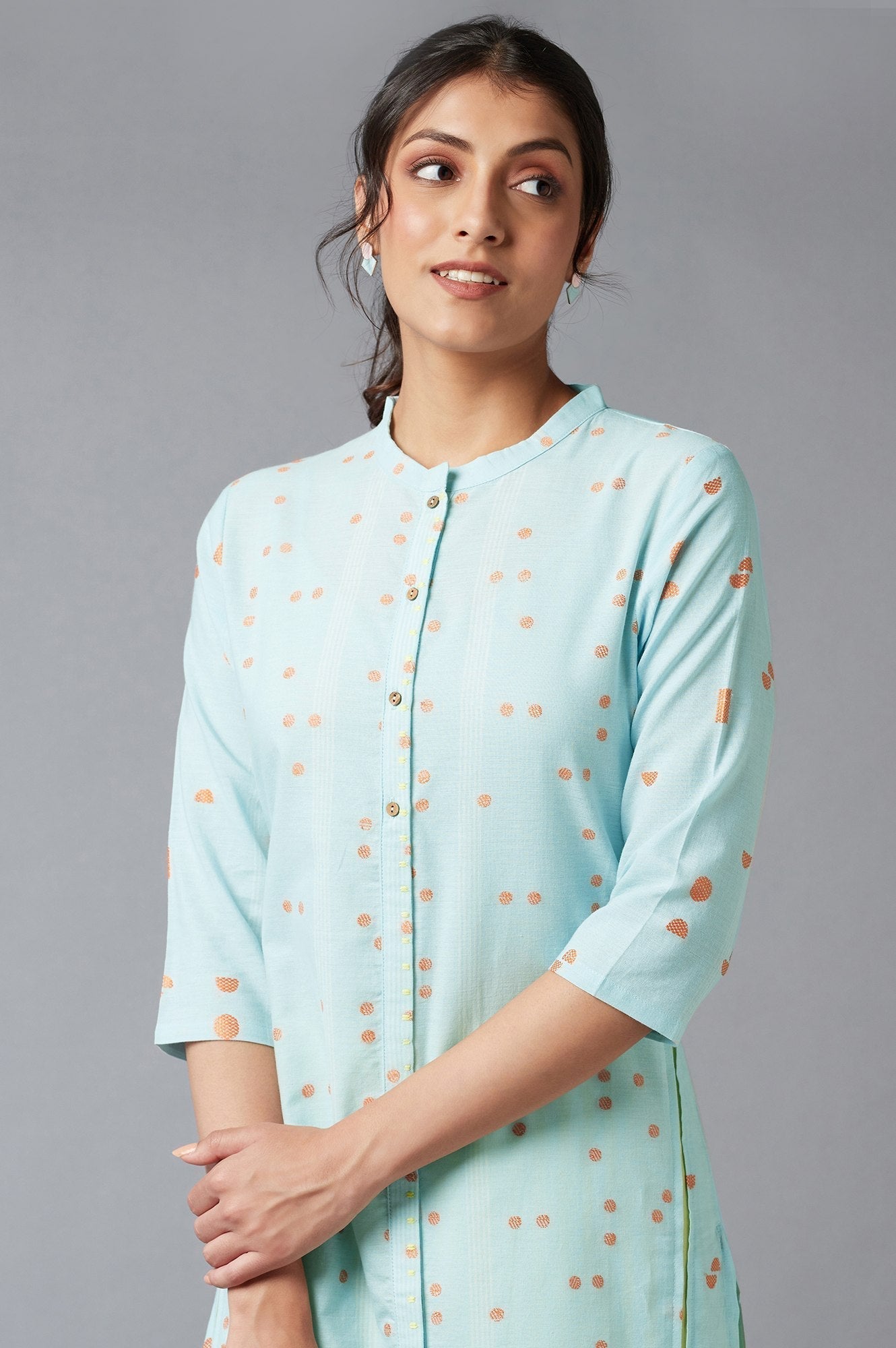 W for Woman Light Blue Straight Dobby kurta