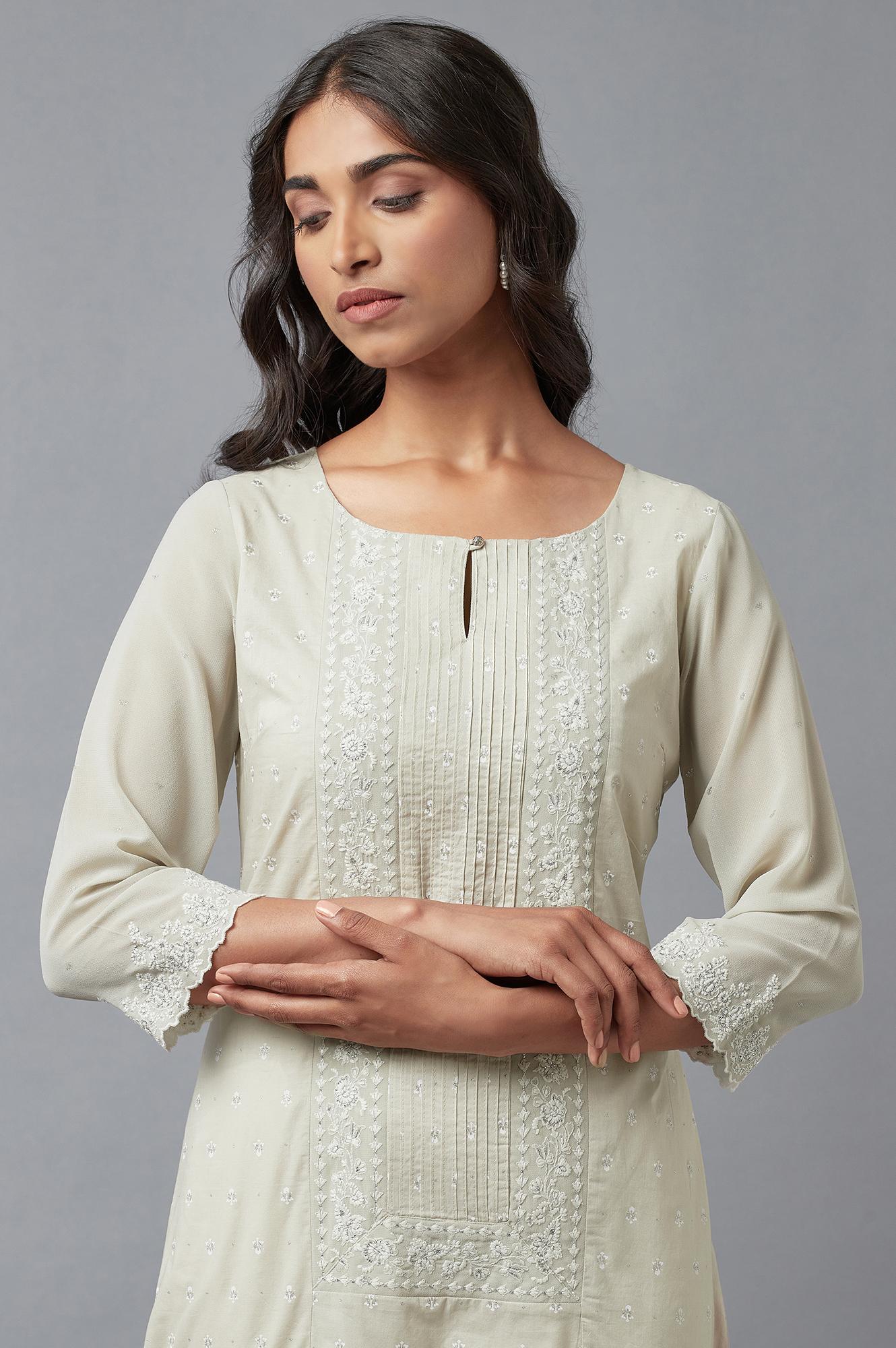 W for Woman Grey Printed A-Line kurta