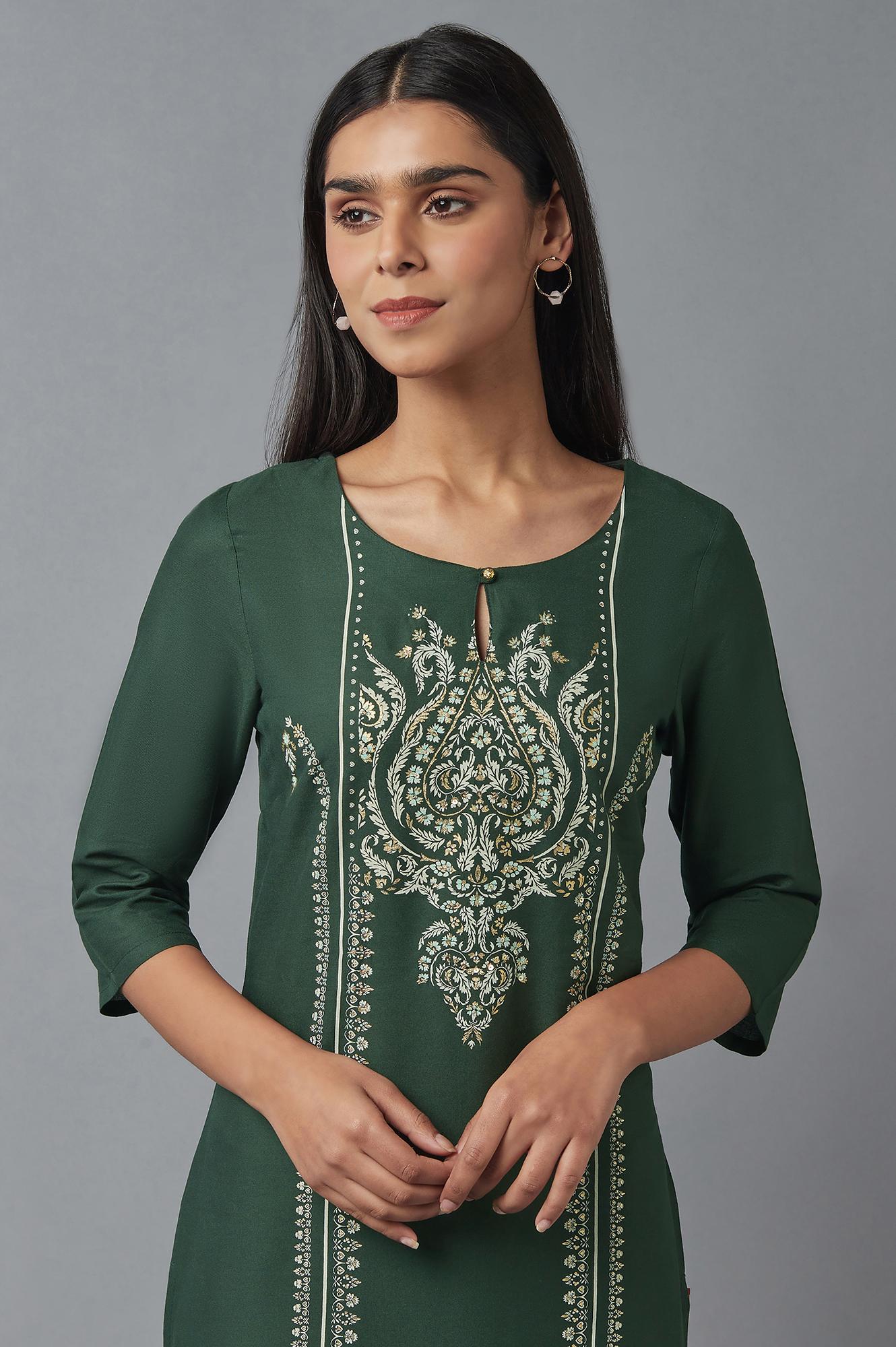 W for Woman Green Sequin kurta