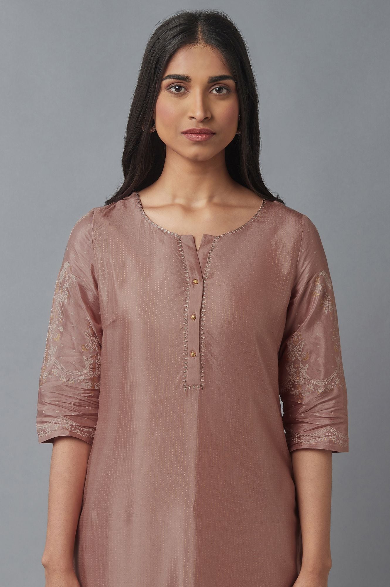 W for Woman Misty Rose Printed Shantung kurta