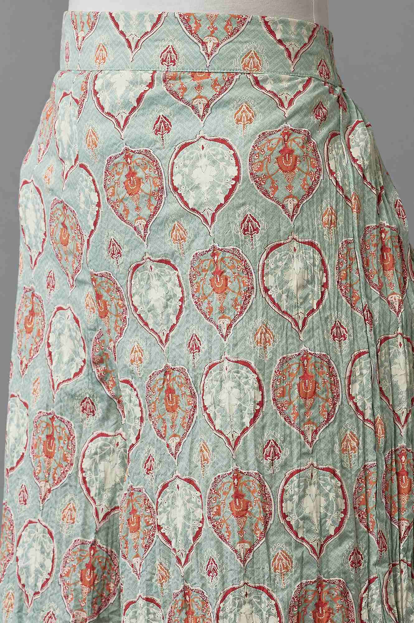 W for Woman Green Floral Printed Flared Pants