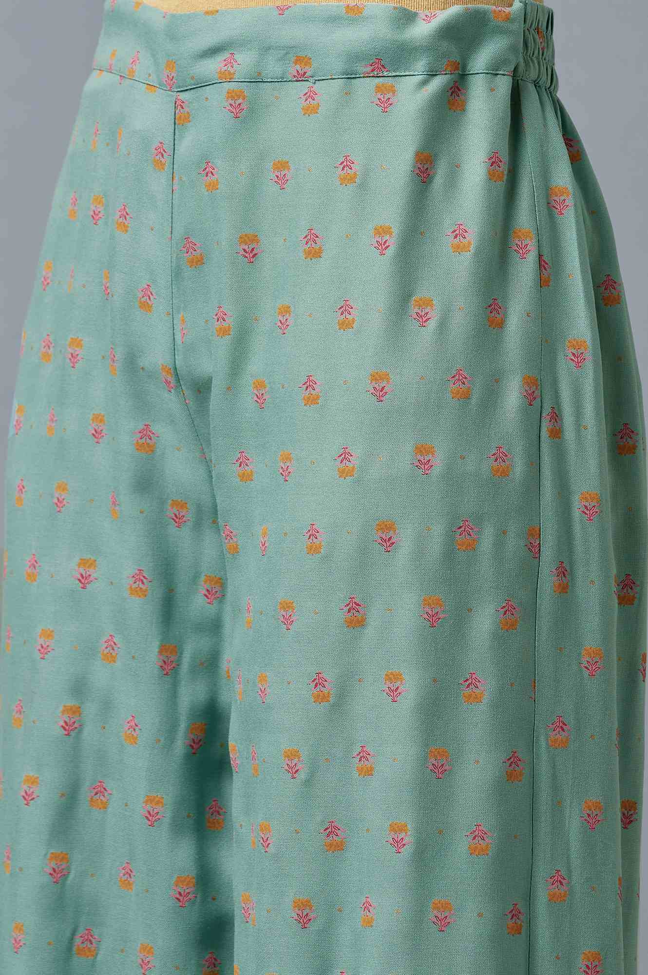 W for Woman Aqua Blue Floral Printed Parallel Pants