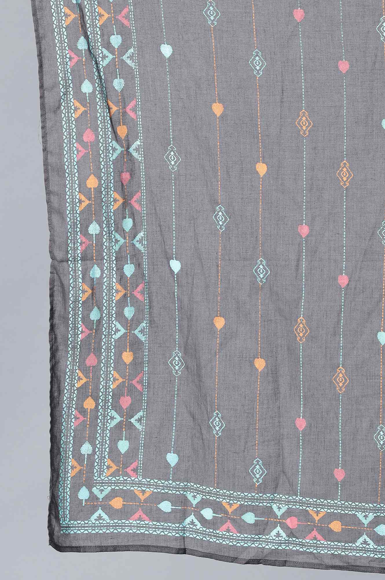 W for Woman Grey Geometric Printed Cotton Voile Dupatta