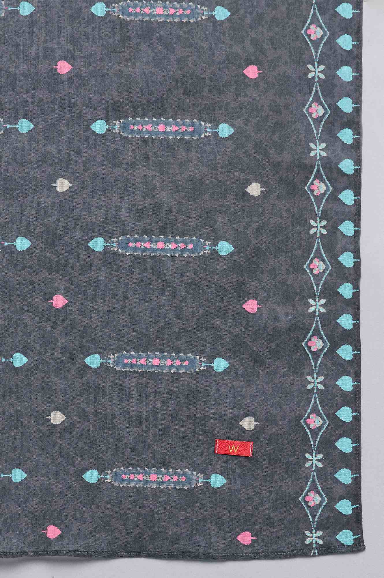 W for Woman Grey Printed kurta With Slim Pants And Dupatta