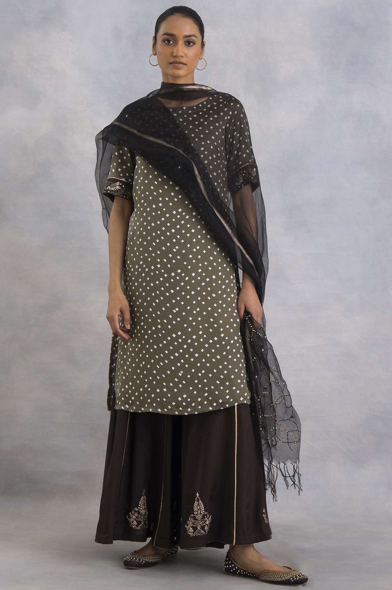 W for Woman Olive Green Bandhej Print kurta