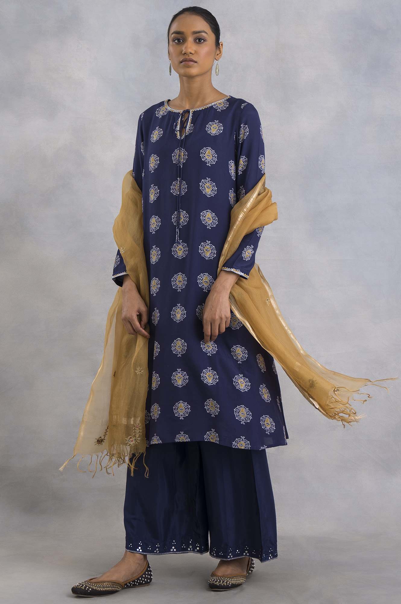 W for Woman Purple A-Line Hand Block Print kurta