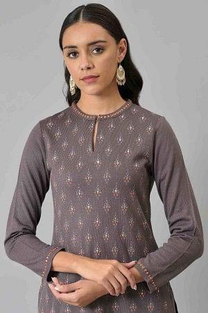 W for Woman Purple Paisley Printed Winter kurta