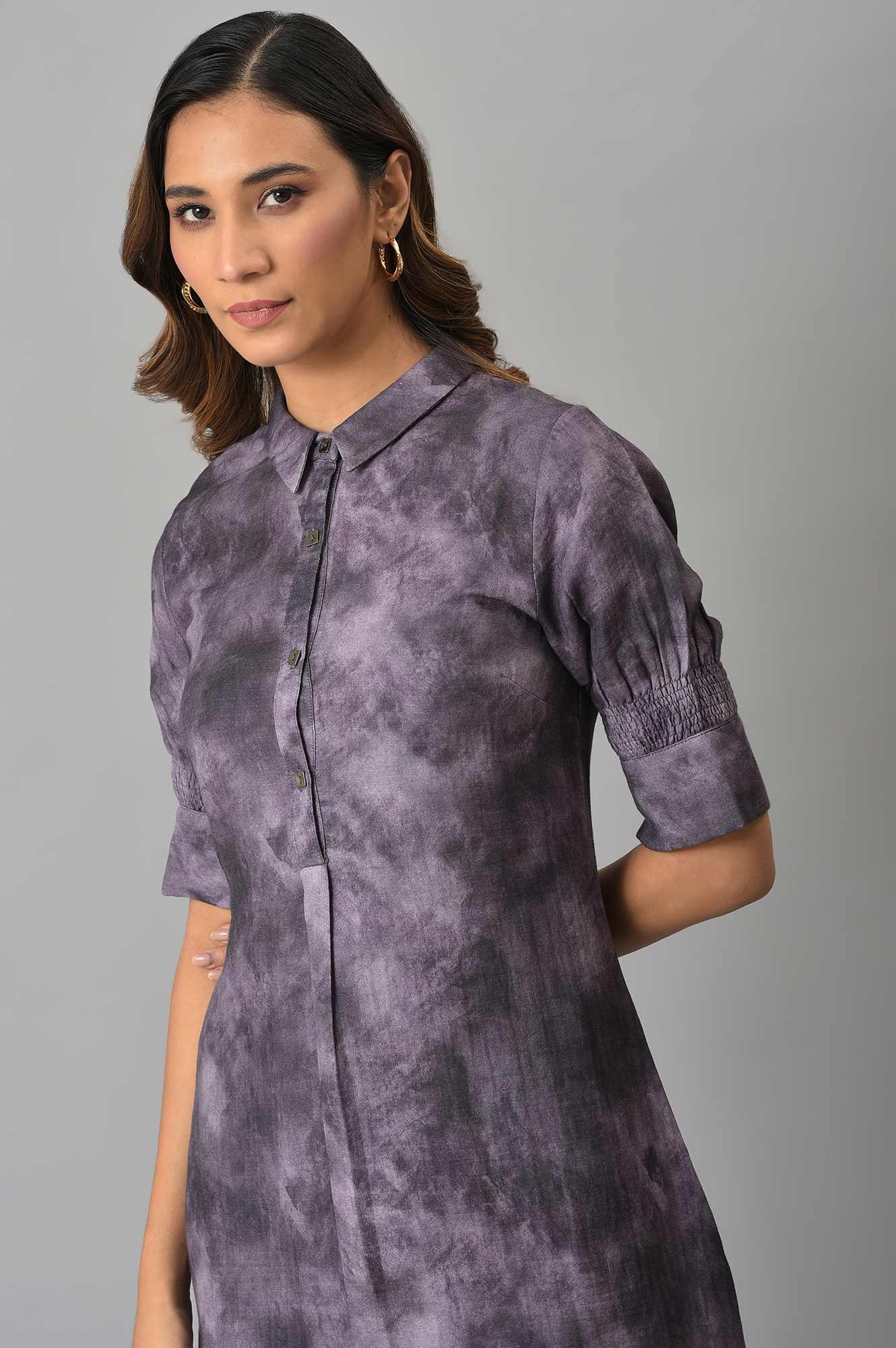 W for Woman Purple Floral Printed Vaccy Dress