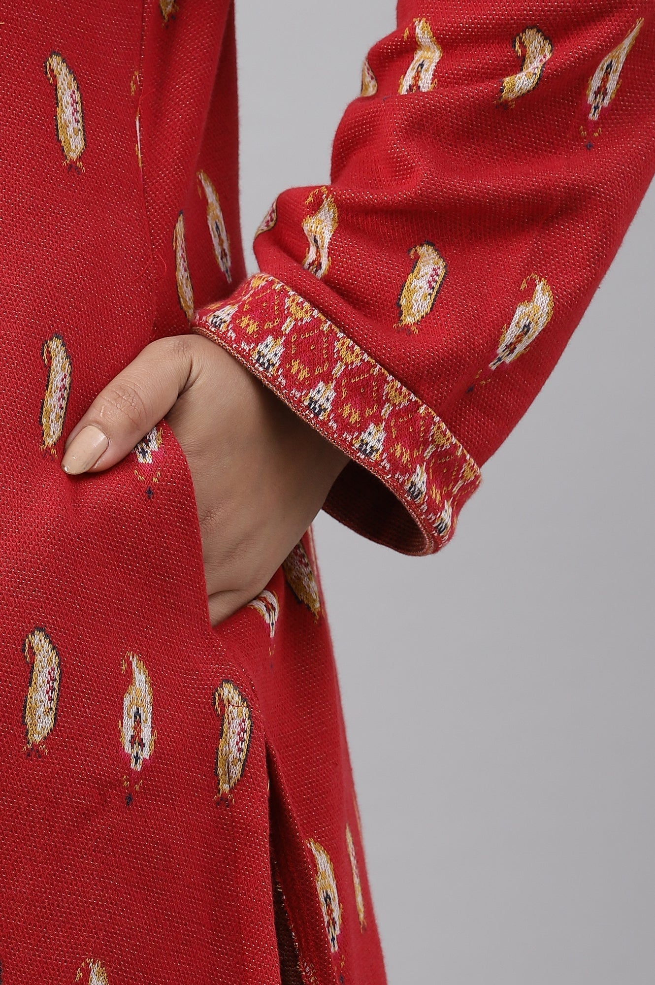 W for Woman Red Paisley Printed Plus Size Winter kurta