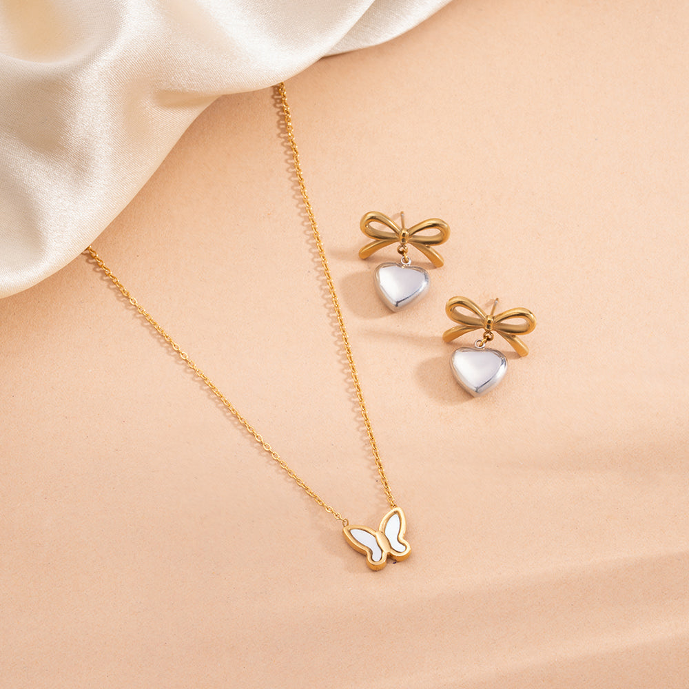 Butterfly Bow Wrapped Heart Jewellery Set
