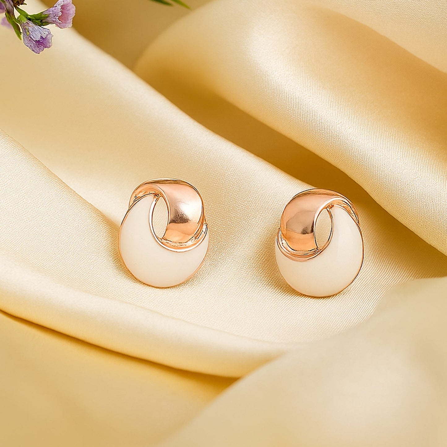 Rose Gold White Enamel stud Earrings