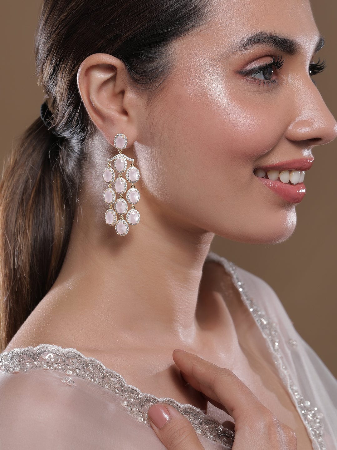 Ivory Glam White Stone Danglers