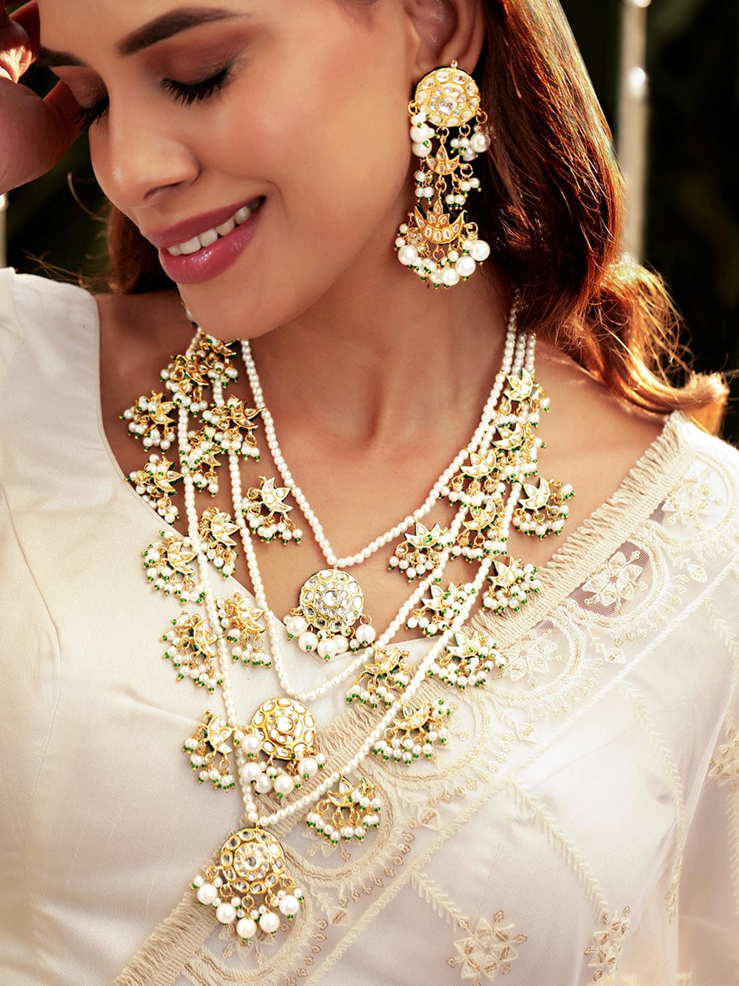 Sculpted Pearl Kundan Necklace Set
