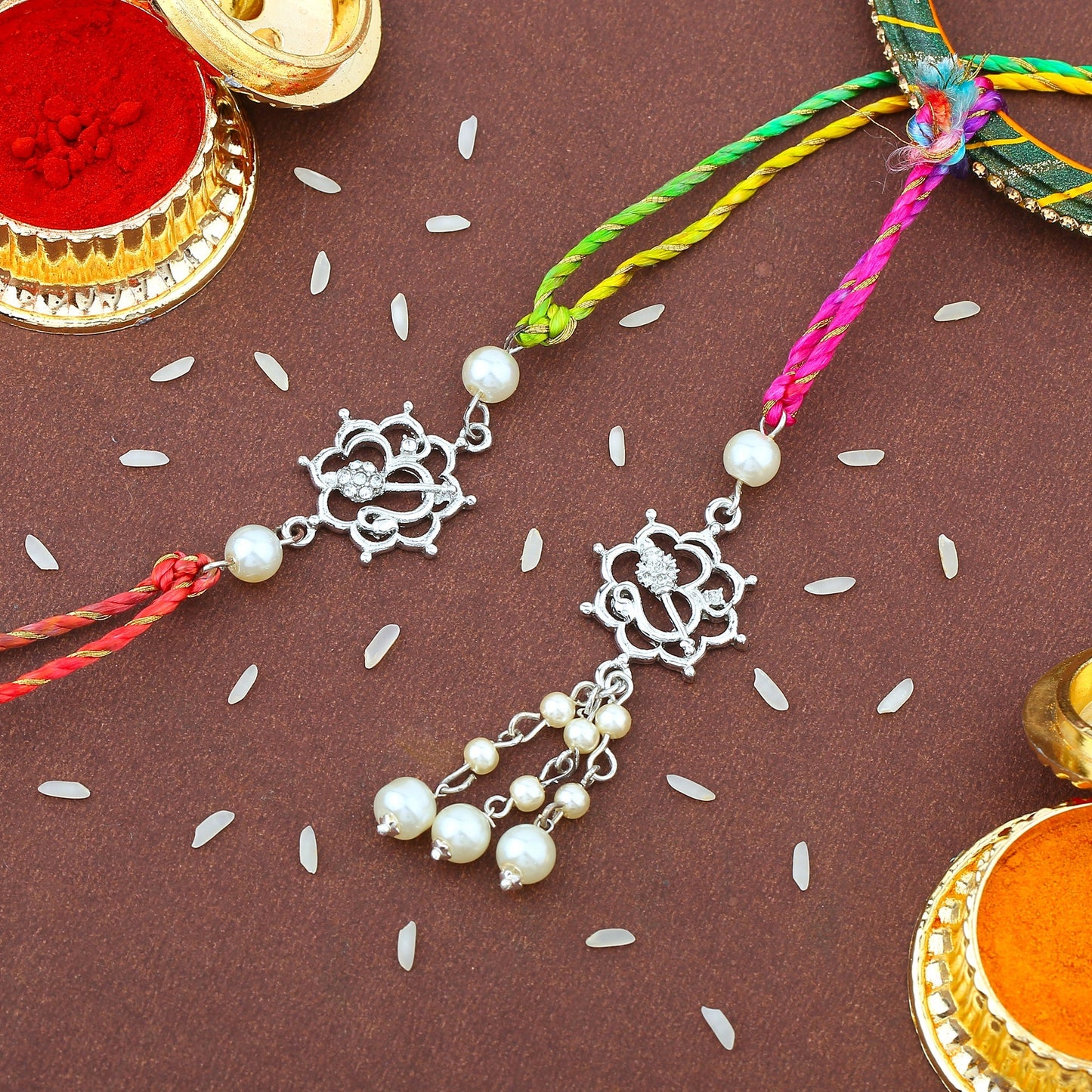 Floral Om Pearl Bhaiya Bhabhi Rakhi