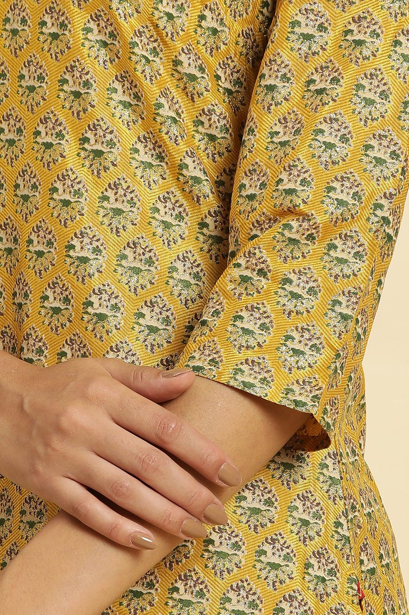 W for Woman Mustard Yellow Glitter Printed Kurta Set