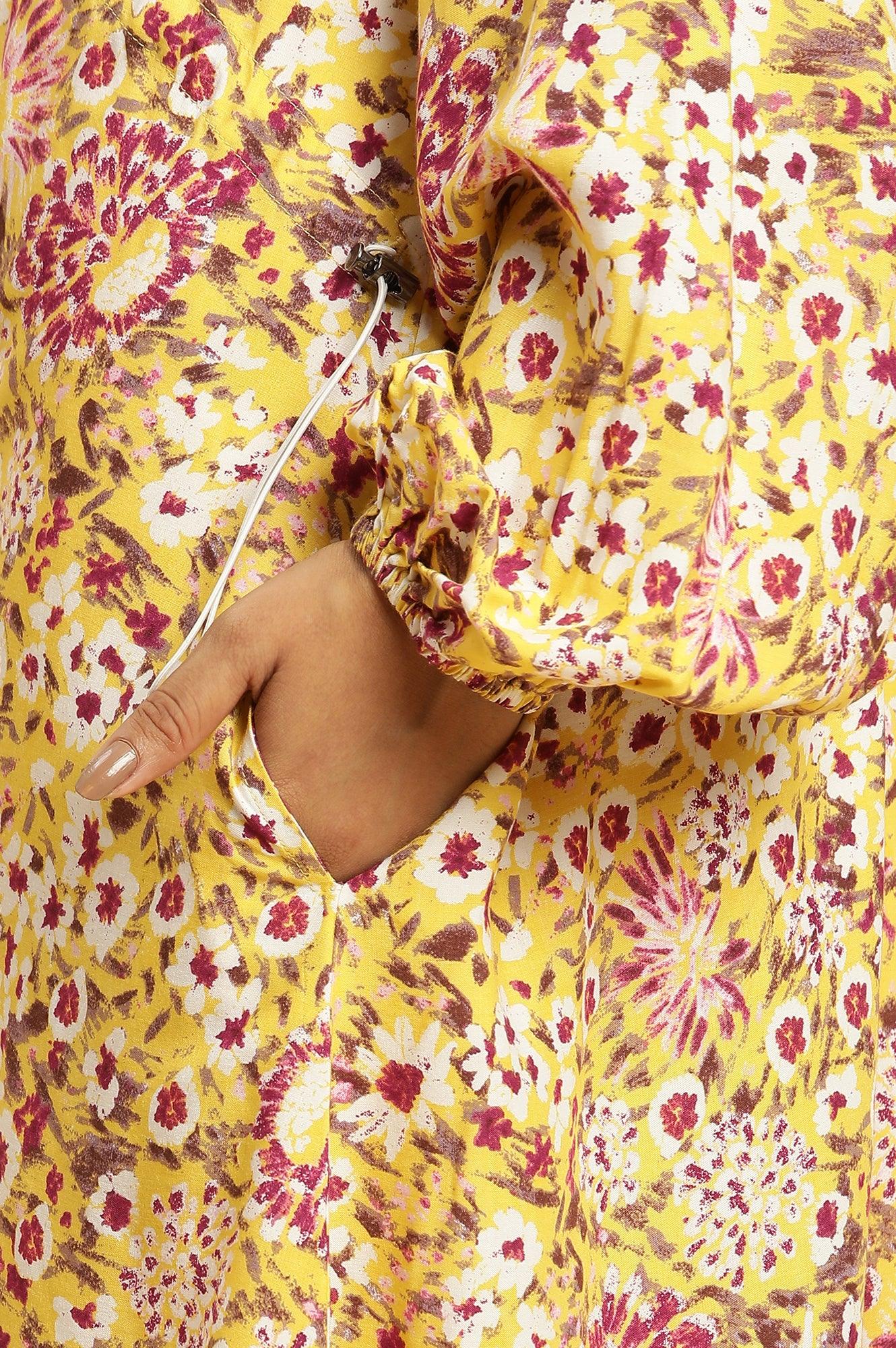W for Woman Yellow Floral Printed Flared Western Dress