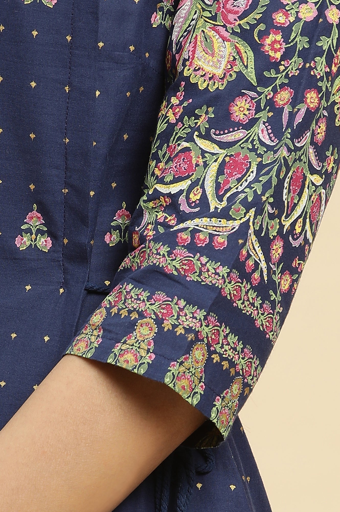 W for Woman Blue Printed Festive Kurta wirh Side Tie-up Design