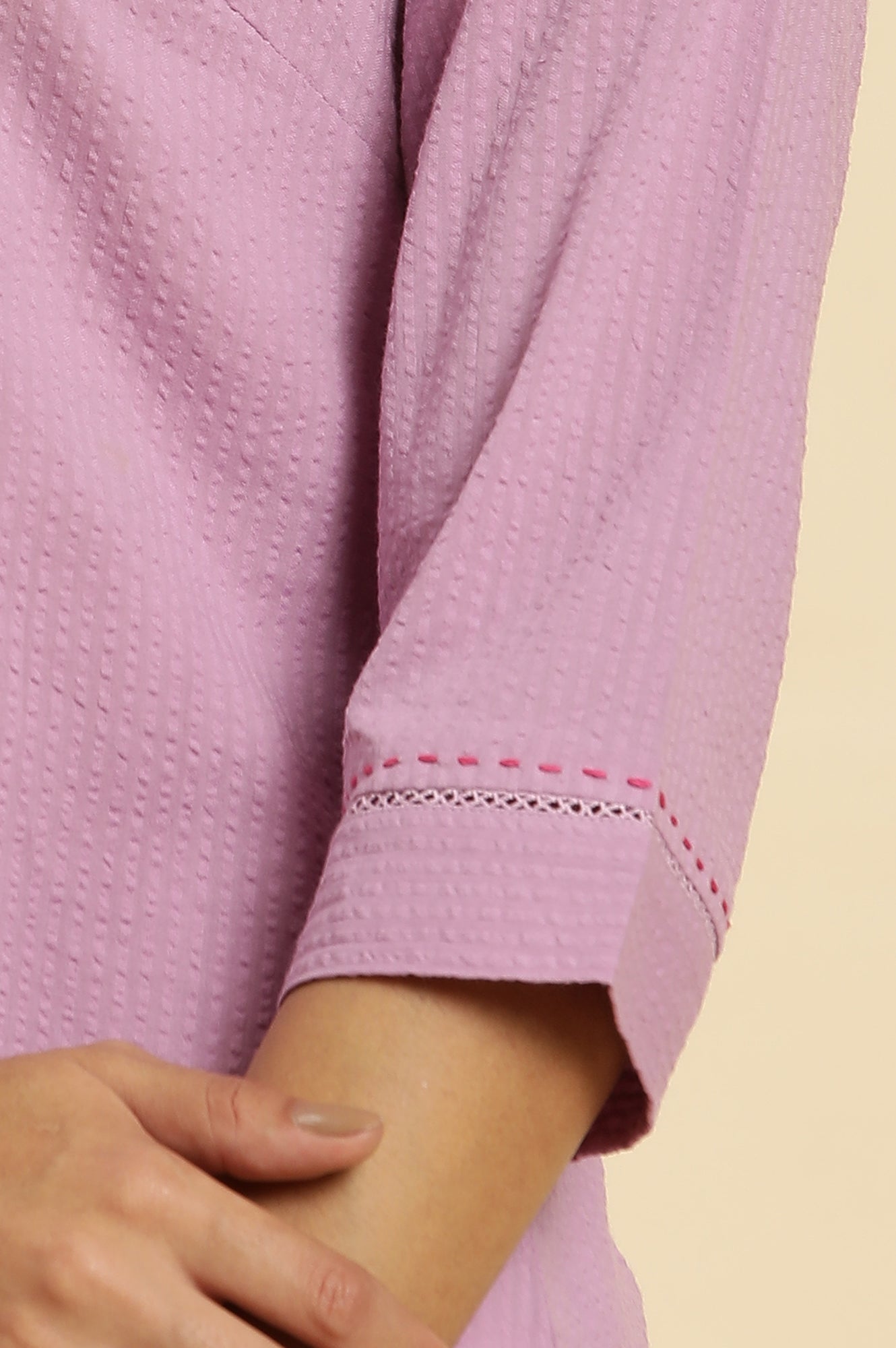 W for Woman Light Purple Seer Sucker Embroidered Kurta