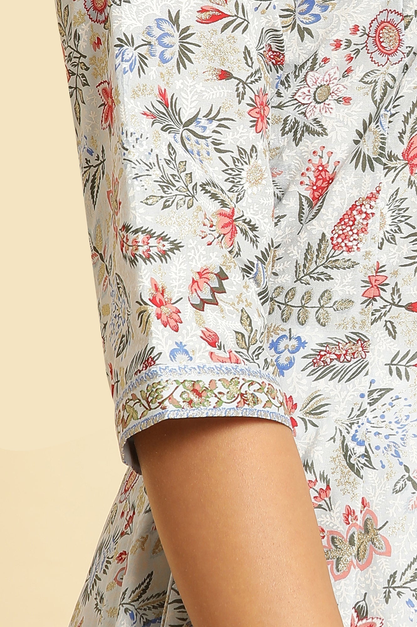 W for Woman Powder Blue Floral Printed Flared Kurta