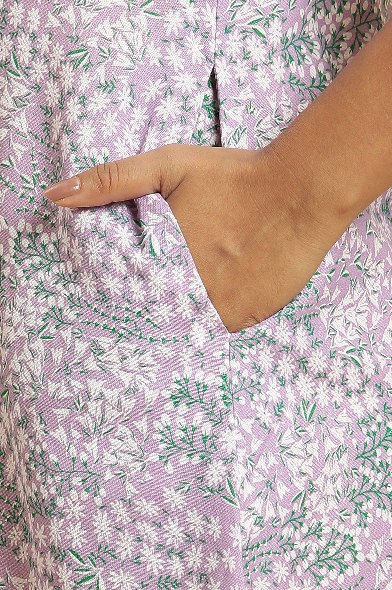 W for Woman Purple Floral Printed Flared Long Dress