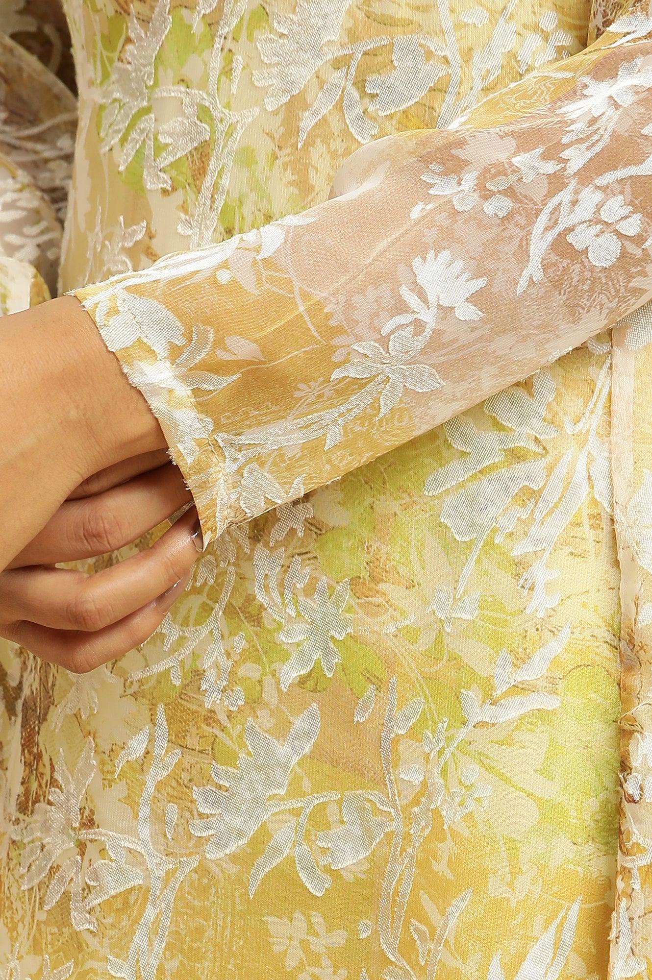 W for Woman Yellow Self-Designed Flared Dress