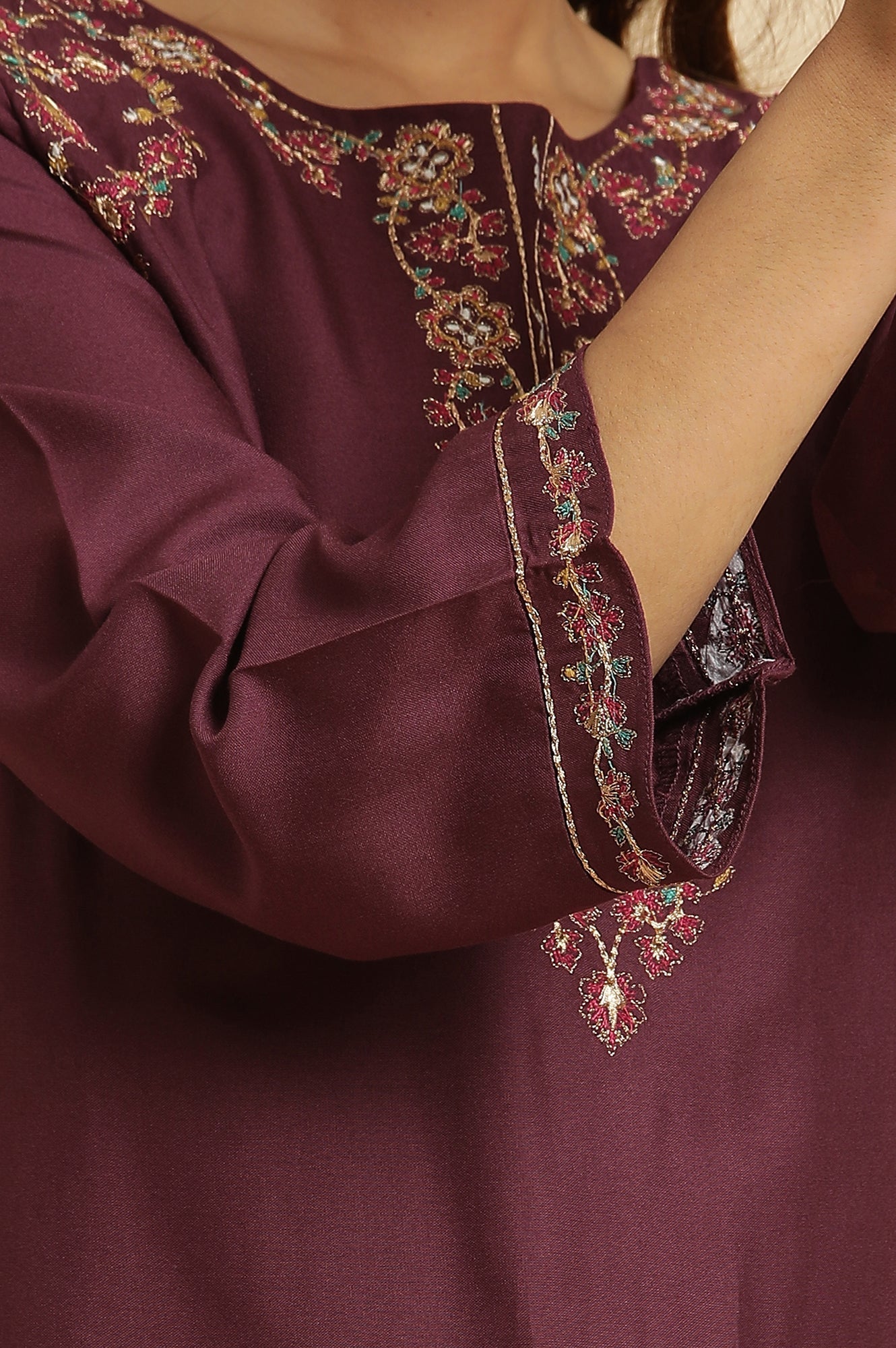 W for Woman Purple Zari Embroidered Rayon Straight festive Kurta