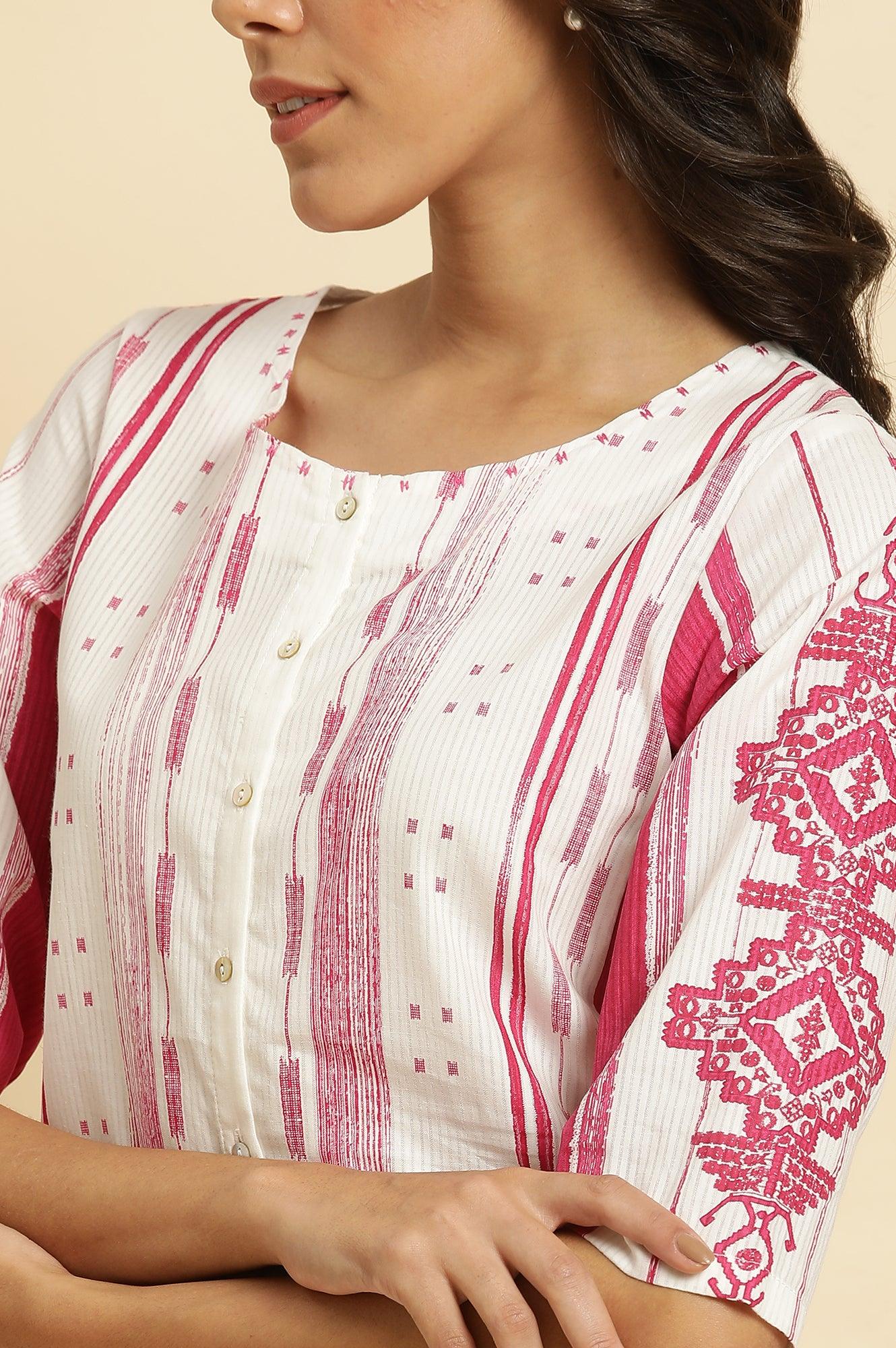 W for Woman Pink & White Kantha Printed Kurta