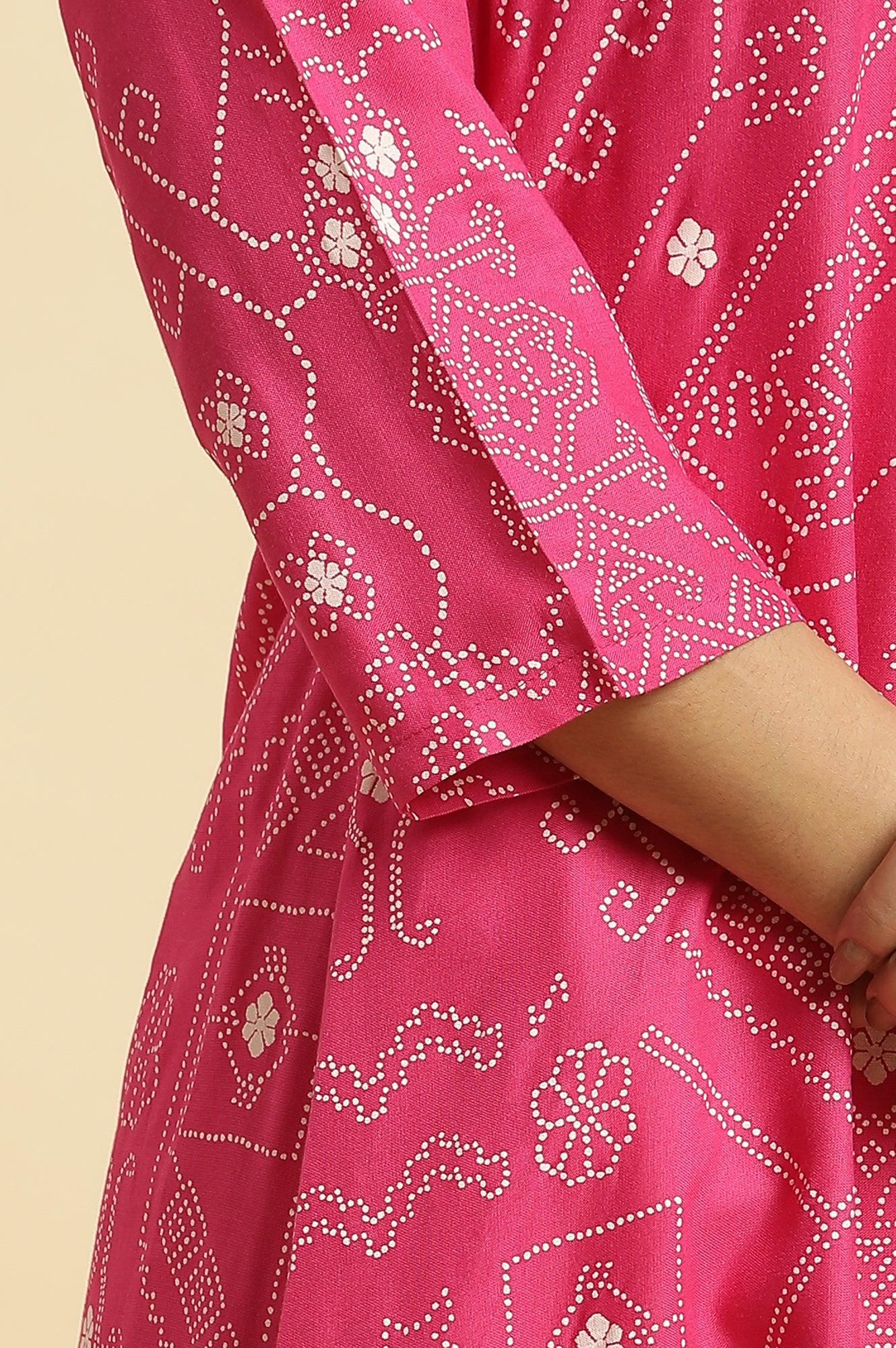 W for Woman Pink Geometric Printed A-Line Kurta