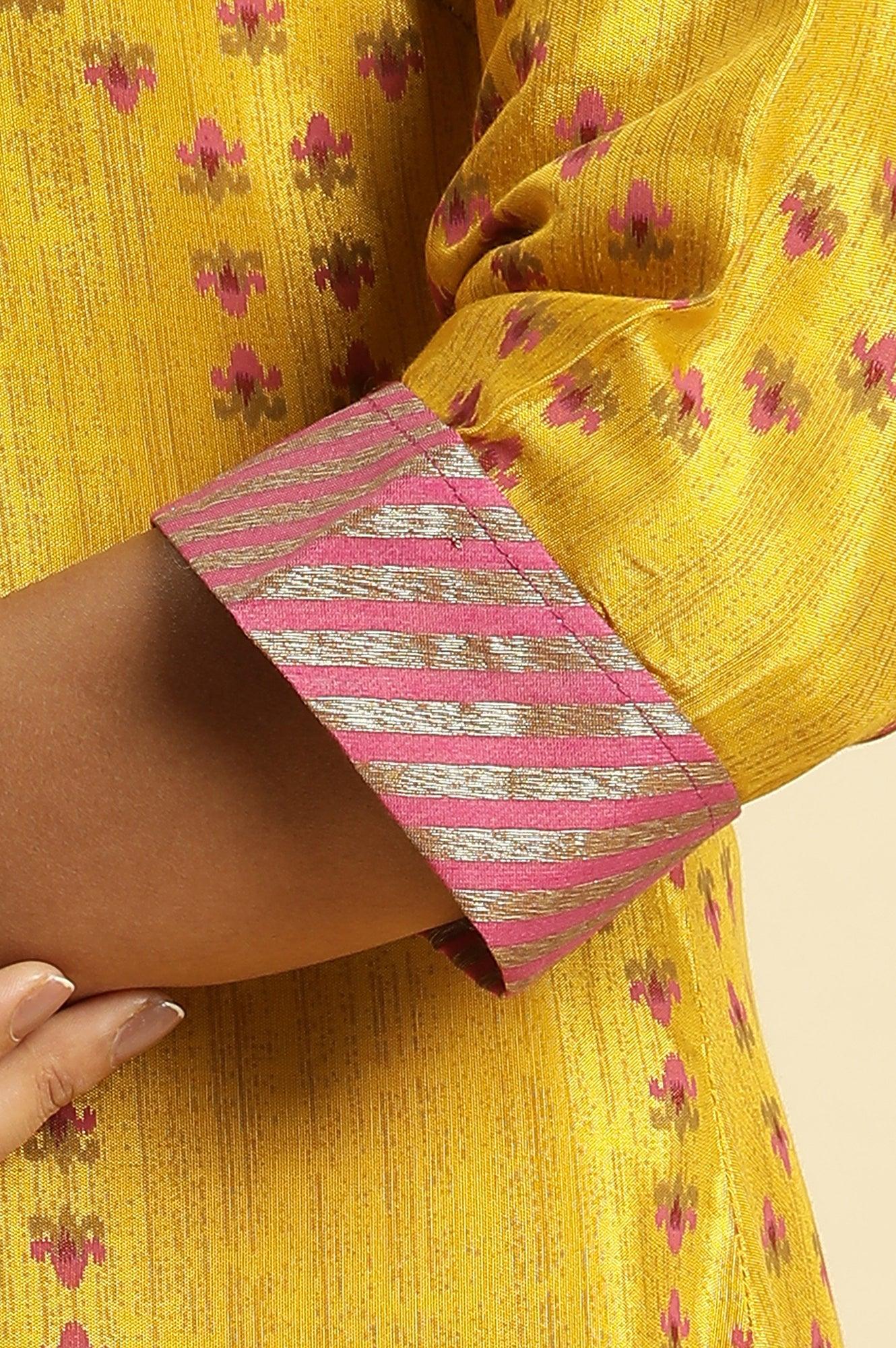 W for Woman Yellow Geometric Printed A-Line Kurta