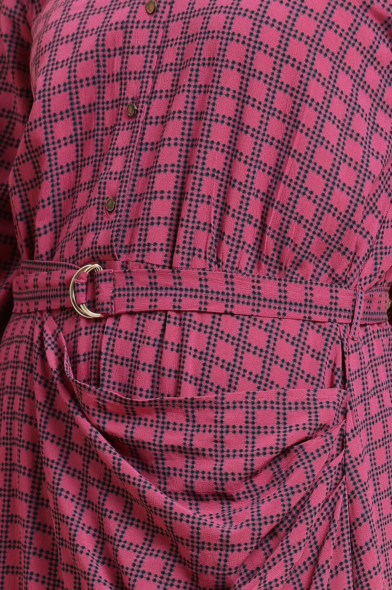 W for Woman Pink Geometric Printed Mock Wrap Dress