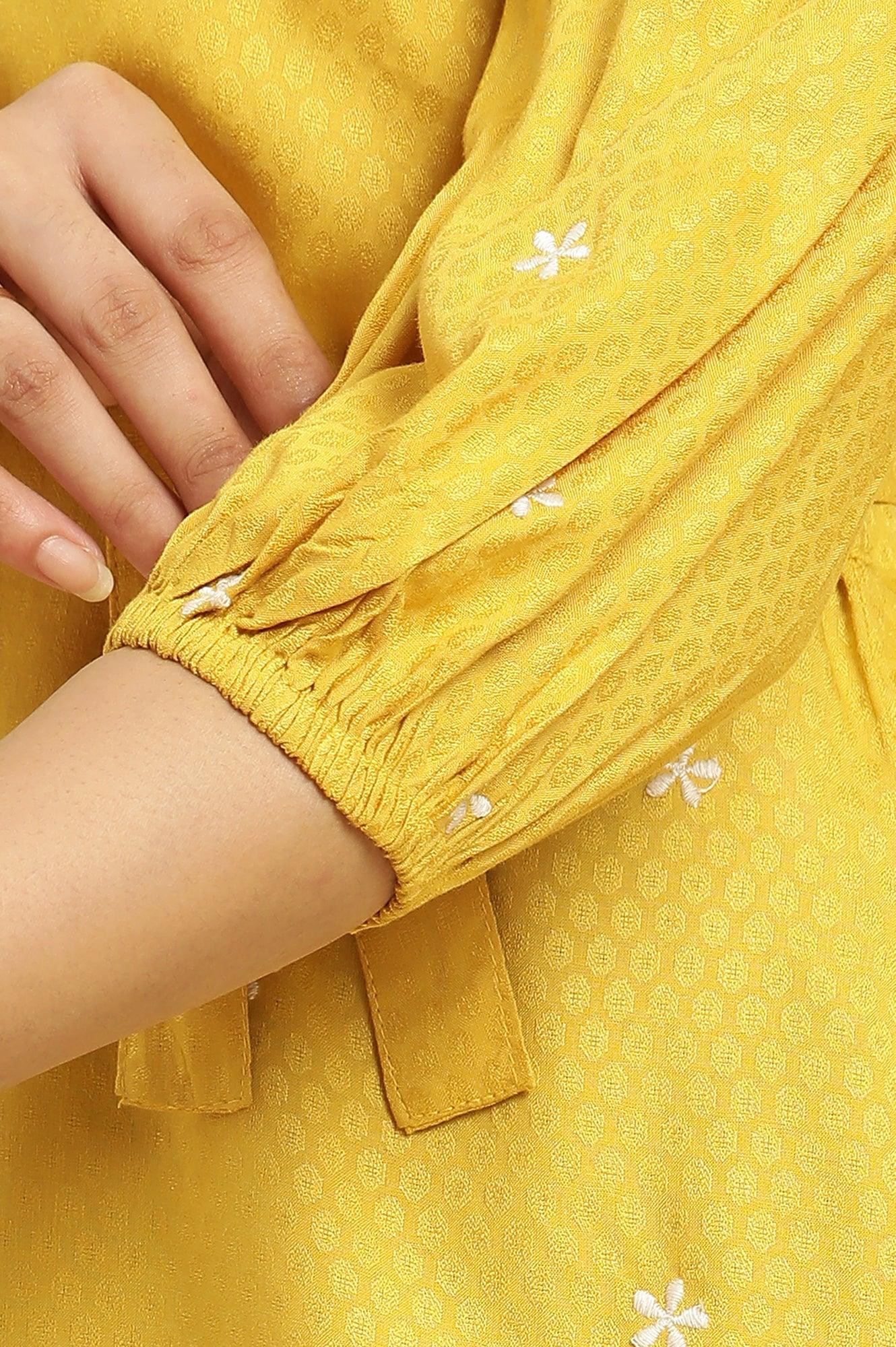 W for Woman Yellow Minimal Embroidered Western Top With Belt