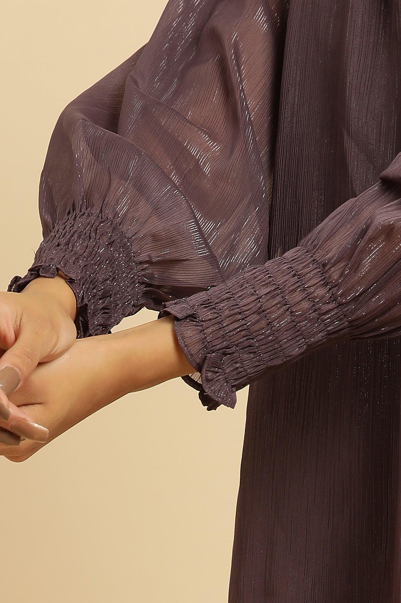 W for Woman Purple Turtle Neck Sheer Top