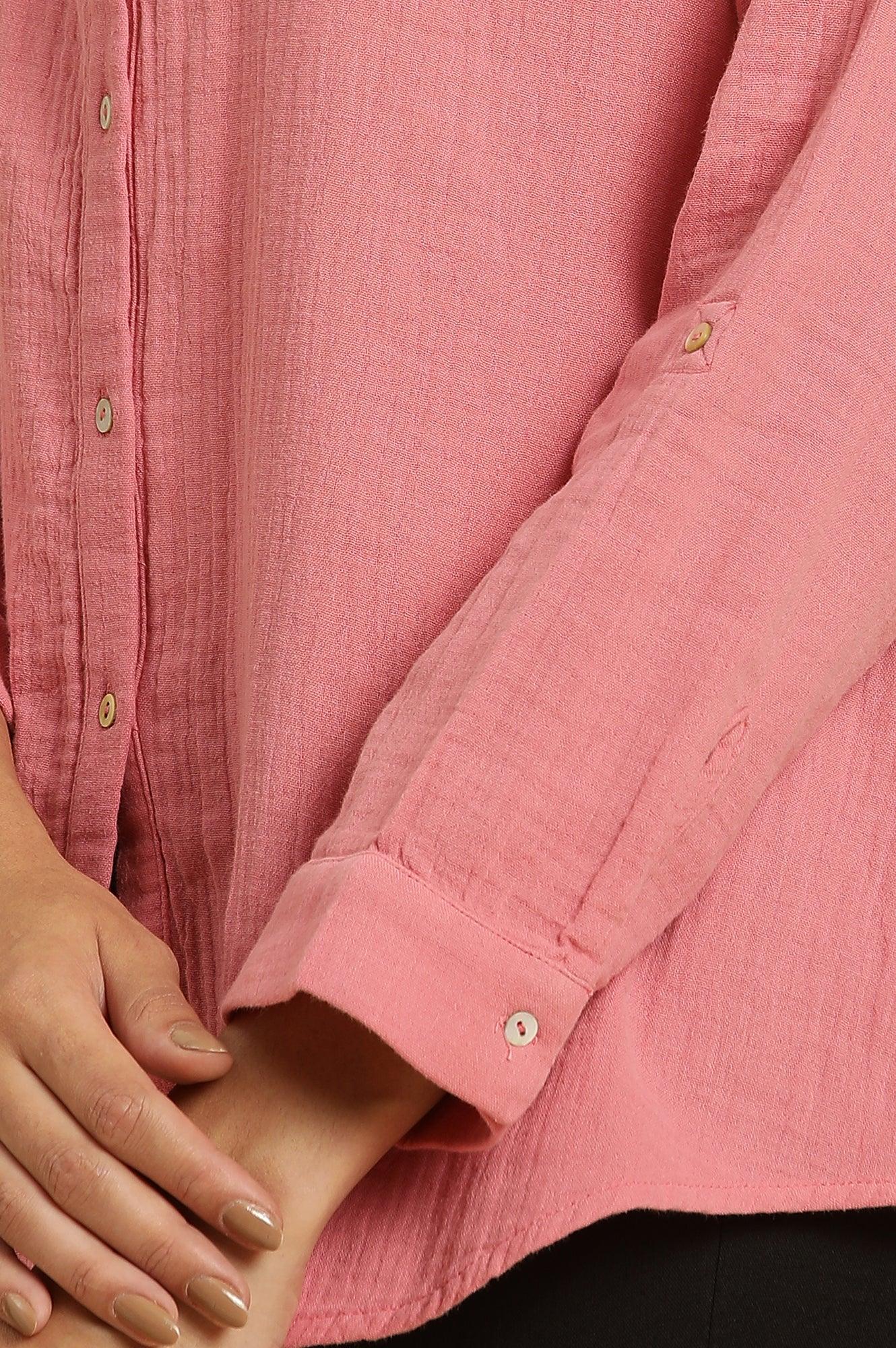 W for Woman Pink Mandarin Collar Western Straight Top