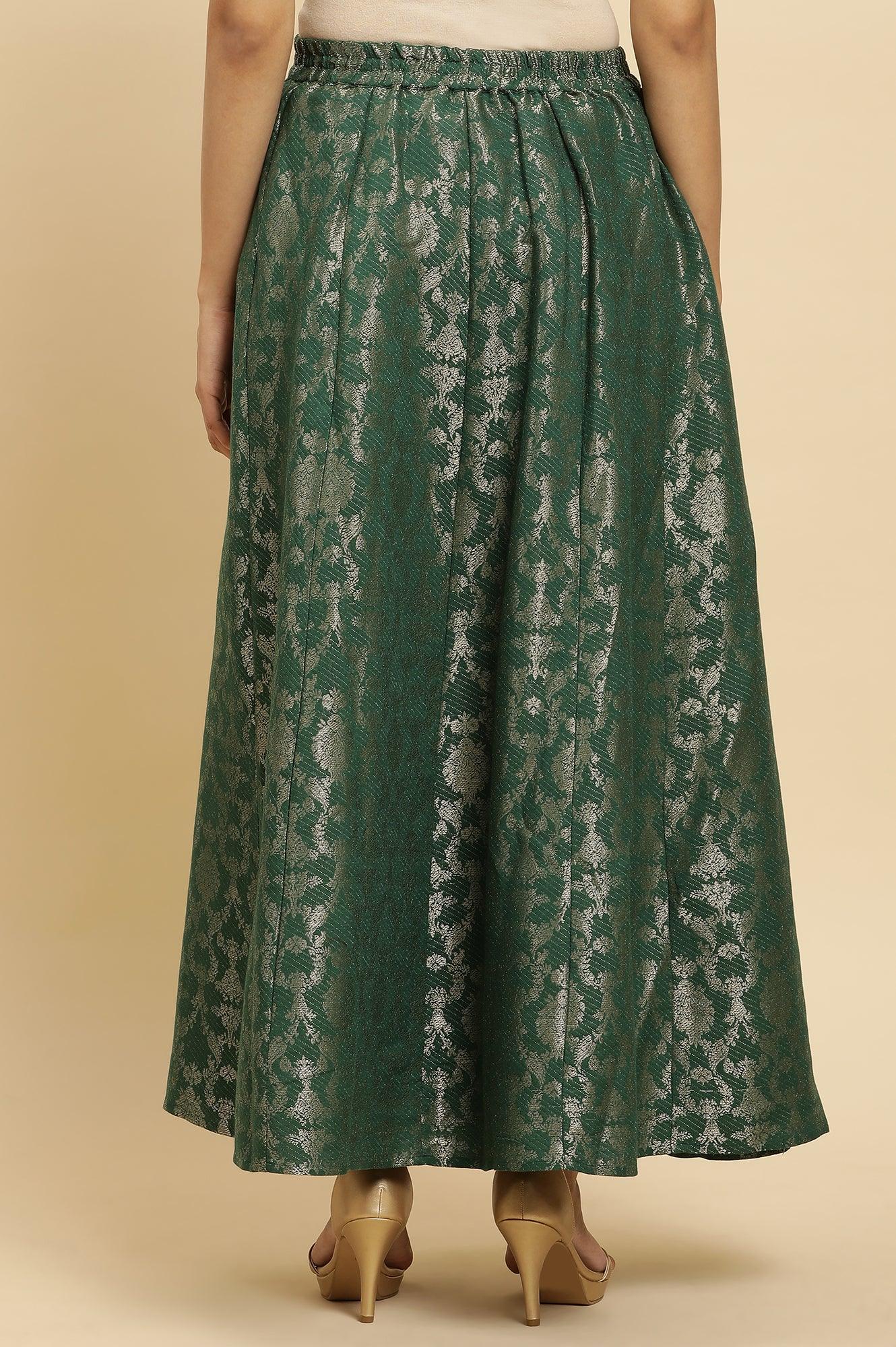 W for Woman Dark Green Jacquard Flared Skirt