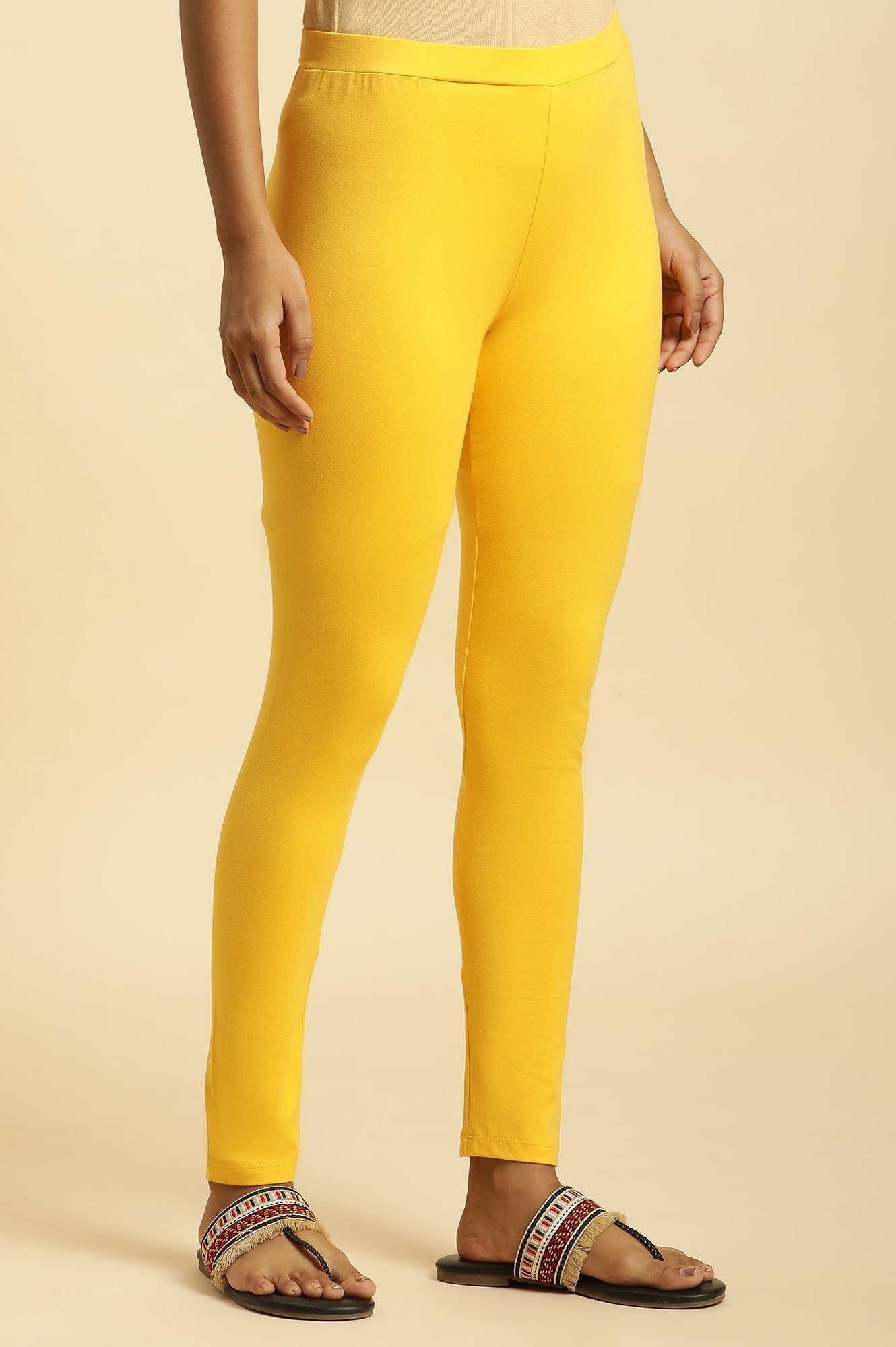 W for Woman Yellow Cotton Jersey Lycra Tights